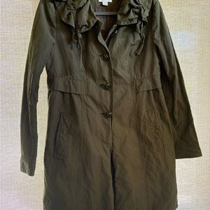 LOFT Olive Ruffle-Collar Trench Coat